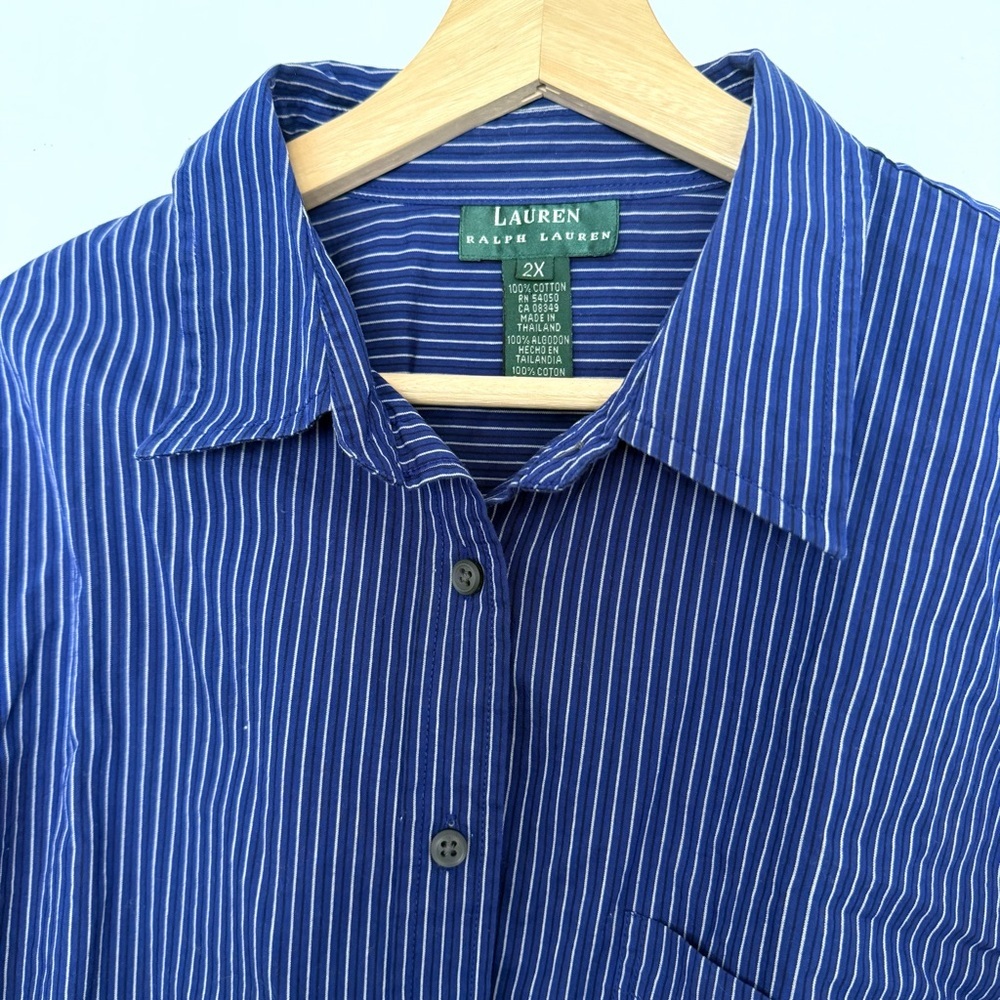Lauren Ralph Lauren Men's Navy and White Striped Shirt - Picture 8 of 8